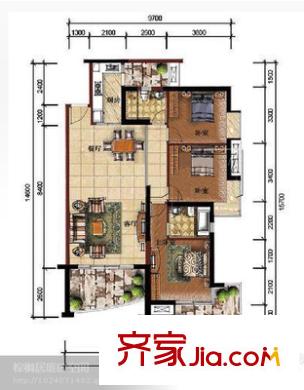 東安花園 3室 戶型圖