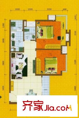 金莎雅苑戶型圖D戶型 2室2廳1衛(wèi)1廚