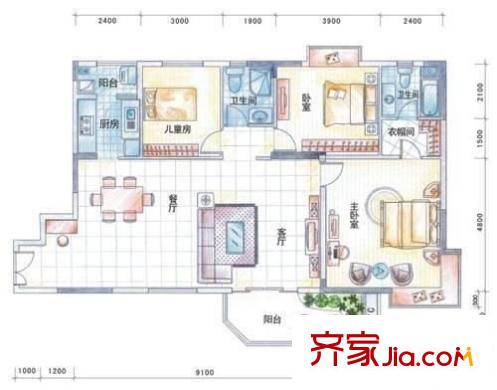 聯(lián)華花園城二期 3室 戶型圖