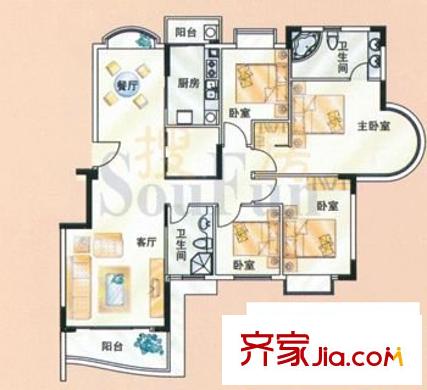 東城中心三期 4室 戶型圖