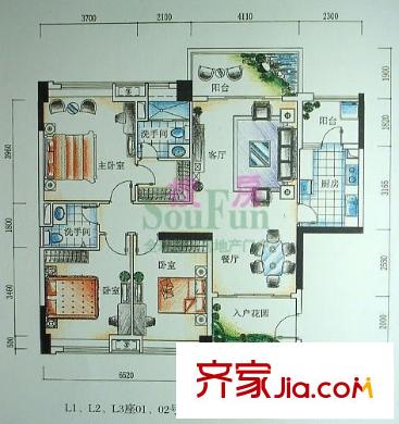 聯(lián)華花園城二期 3室2廳 戶型圖