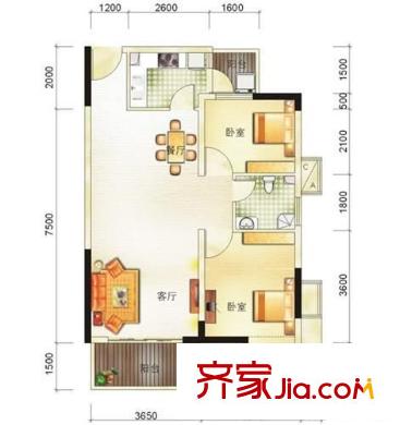 塘廈花園中心 2室 戶型圖