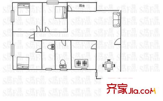 塘廈花園中心 3室 戶型圖