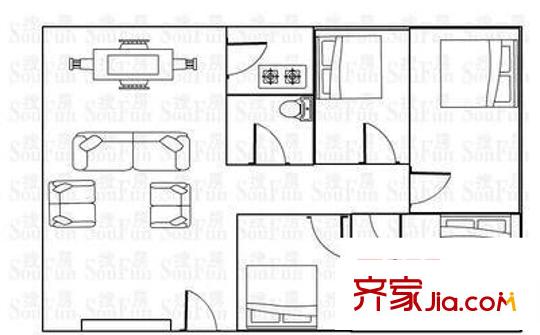 東泰花園又一居 3室 戶型圖