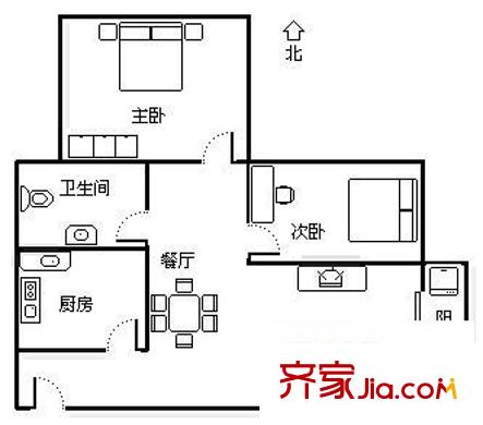 紫荊花園一期 2室 戶型圖