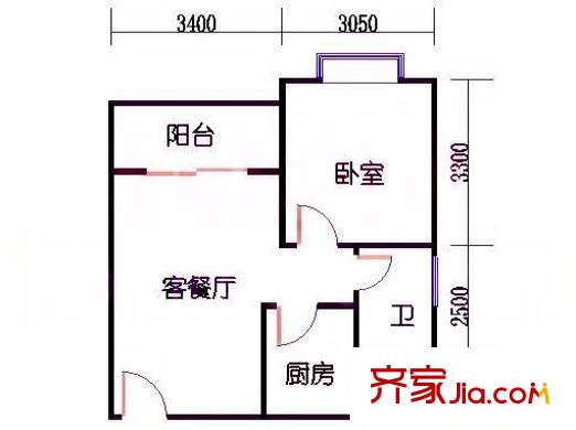 塘廈花園中心 1室 戶型圖