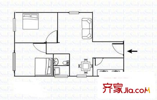 塘廈花園中心 2室 戶型圖