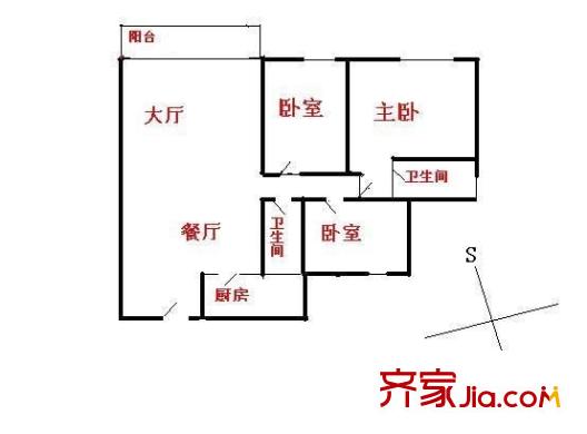 東泰花園又一居 3室 戶型圖