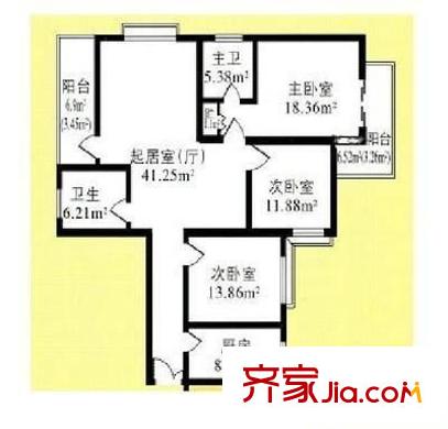 東泰花園又一居 3室 戶型圖