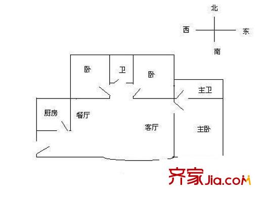 紫荊花園一期 3室2廳 戶型圖