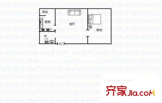 新世紀(jì)河畔廣場 1室 戶型圖