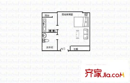 新世紀(jì)河畔廣場 1室 戶型圖