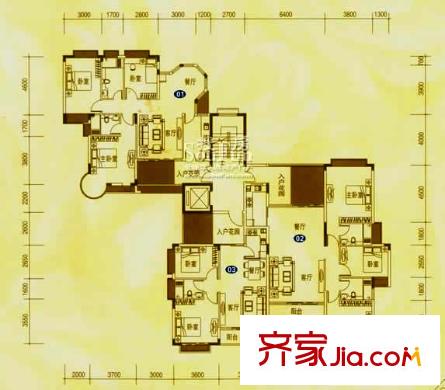 香繽城市花園戶型圖1，2棟 3室2廳
