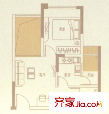 香繽城市花園 １室  戶型圖