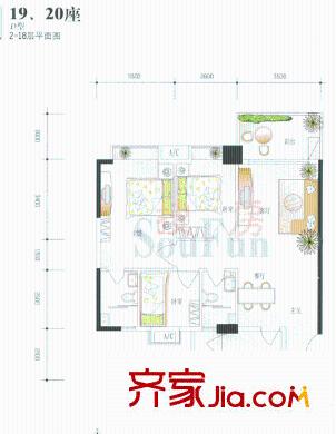 精英名都 3室2廳戶型圖