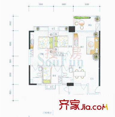 精英名都 3室2廳戶型圖