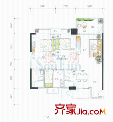  精英名都 3室2廳戶型圖