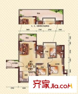 江濱花園七期 3室 戶型圖