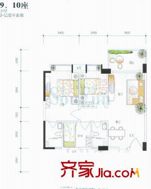精英名都 3室2廳戶型圖