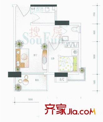  精英名都 1室1廳戶型圖