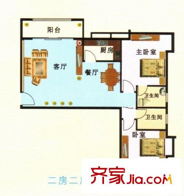 長安城市花園 2室 戶型圖