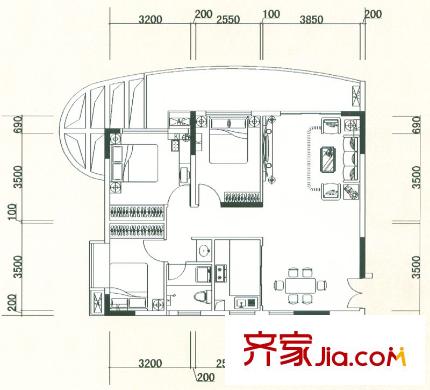 御庭苑戶型圖3棟花語(yǔ)閑庭戶型 3室2廳1衛(wèi)1廚