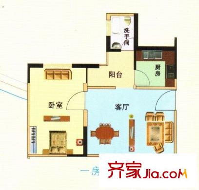 長安城市花園 1室 戶型圖