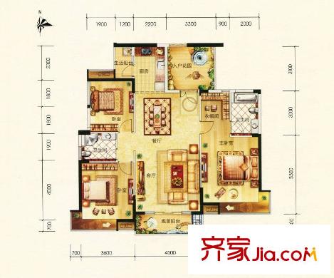 香市1號(hào)戶型圖2棟標(biāo)準(zhǔn)層02房C2戶型 3室2廳2衛(wèi)1廚