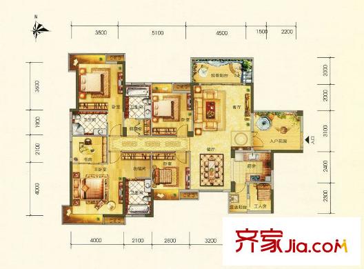 香市1號(hào)戶型圖3-4棟標(biāo)準(zhǔn)層1單元01房2單元04房D戶型 4室2廳3衛(wèi)1廚