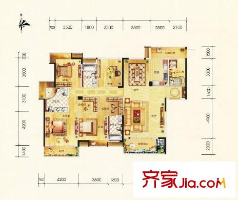 香市1號(hào)戶型圖1棟標(biāo)準(zhǔn)層01、02房F戶型 5室2廳4衛(wèi)1廚