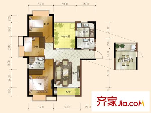 鳳崗三正瑞士半山戶型圖東莞 塘廈三正瑞士半山 3室 戶型圖 3室2廳2衛(wèi)1廚