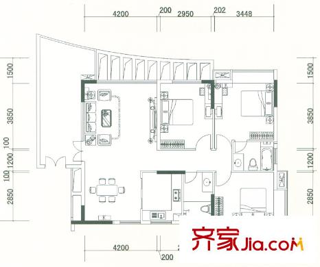 御庭苑戶型圖3棟智尚名筑戶型 3室2廳2衛(wèi)1廚