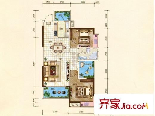 香樟1號6/7棟01、02戶型 2室2廳1衛(wèi)1廚