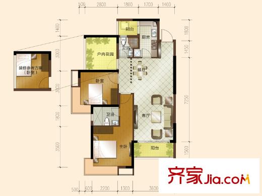 鳳崗三正瑞士半山戶型圖東莞 塘廈三正瑞士半山 2室 戶型圖 2室2廳1衛(wèi)1廚