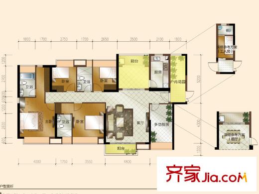 鳳崗三正瑞士半山戶型圖東莞 塘廈三正瑞士半山 4室 戶型圖 4室2廳2衛(wèi)1廚