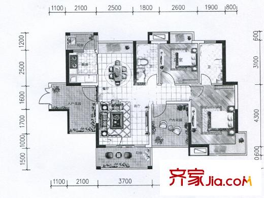香樟1號10棟02/03房 3室2廳2衛(wèi)1廚