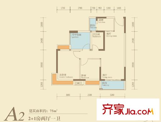 御湖半山3棟A2戶型 3室2廳1衛(wèi)1廚