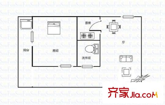 盈彩美地 1室 戶型圖