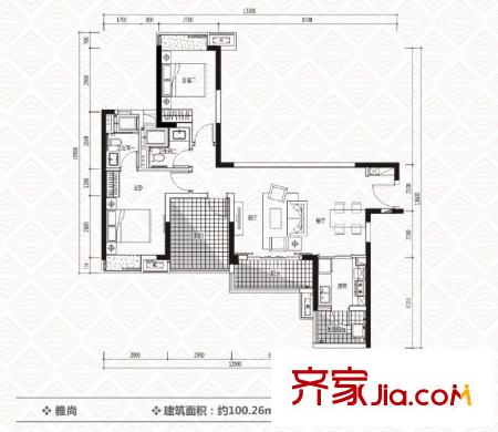 萬科廣場戶型圖5-6棟標(biāo)準(zhǔn)層雅尚戶型 2室2廳2衛(wèi)1廚