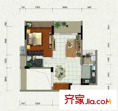 風臨花語岸 1室 戶型圖