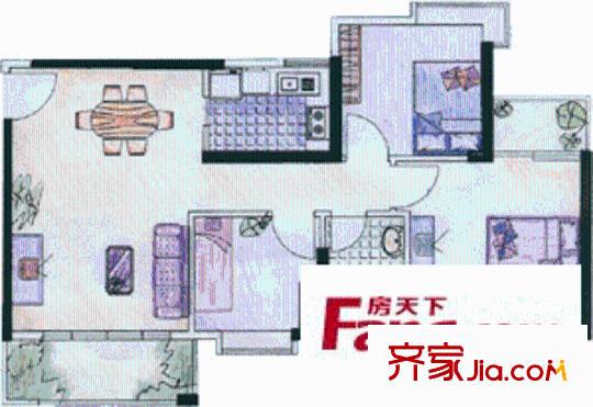 盈彩美地戶型圖3室2廳1衛(wèi)1廚