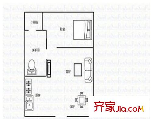 中惠香樟半島 1室 戶型圖