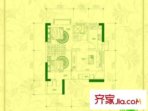 中惠香樟半島戶型圖25棟02單位 2室1廳1衛(wèi)1廚
