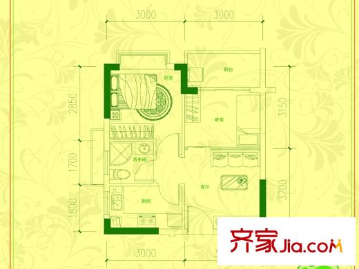 中惠香樟半島戶型圖25棟0304單位 2室1廳1衛(wèi)1廚