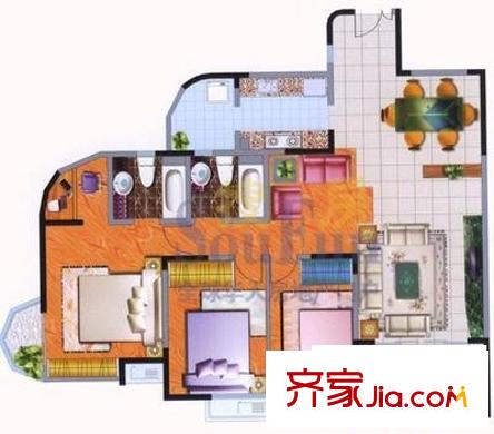 金泓?財富公館 3室 戶型圖