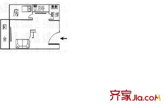 長安地王廣場 1室 戶型圖