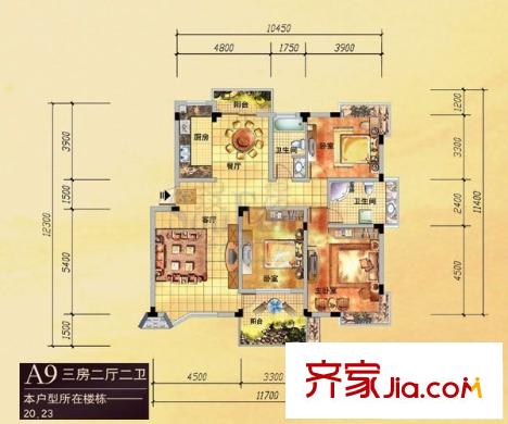 宏景中心 3室 戶型圖