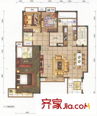 中惠香樟半島戶型圖3+1花庭美墅(二層)二層平面圖 3室2廳2衛(wèi)