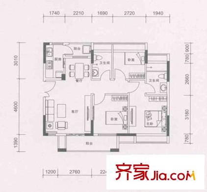 年豐山莊 3室 戶型圖