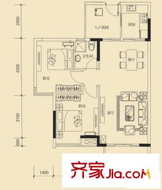 星城香洲花園 2室 戶(hù)型圖